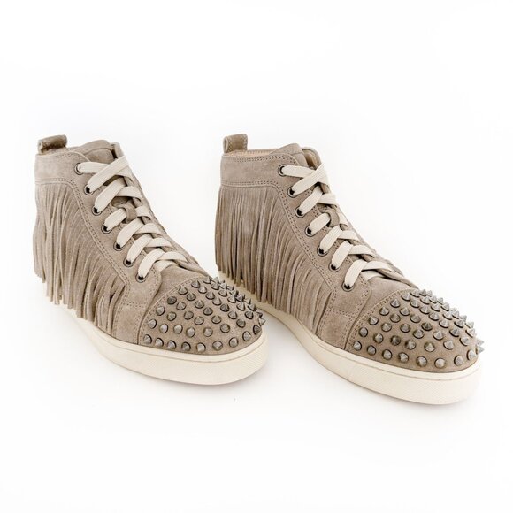 Christian Louboutin Coachelita Spikes Sneakers EU 39 US 9 Beige High Top Fringe - Picture 1 of 14